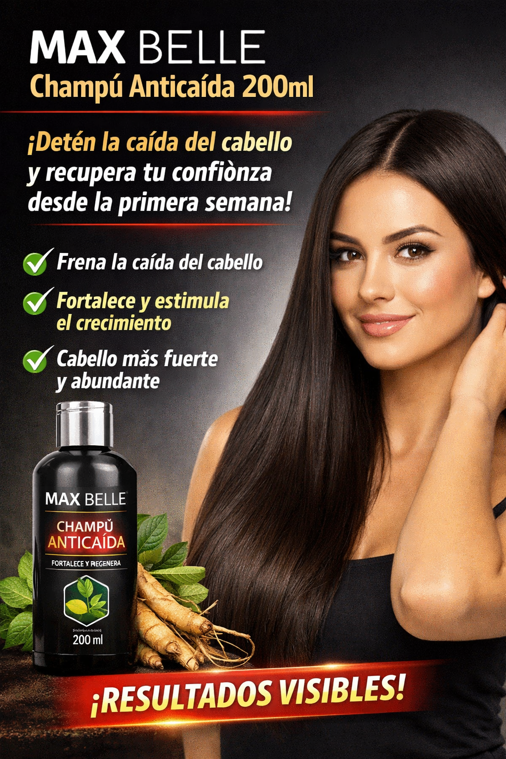 Champú Anticaída MAX BELLE  200ml – Más volumen, fuerza y crecimiento natural