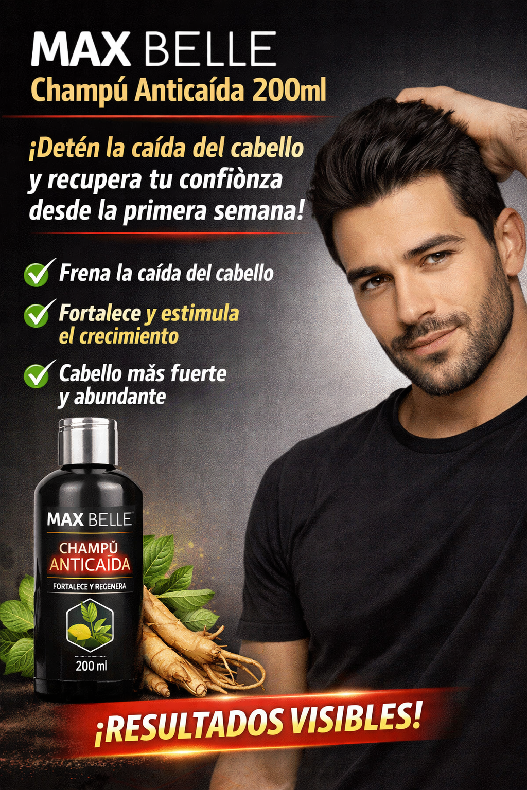 Champú Anticaída MAX BELLE  200ml – Más volumen, fuerza y crecimiento natural