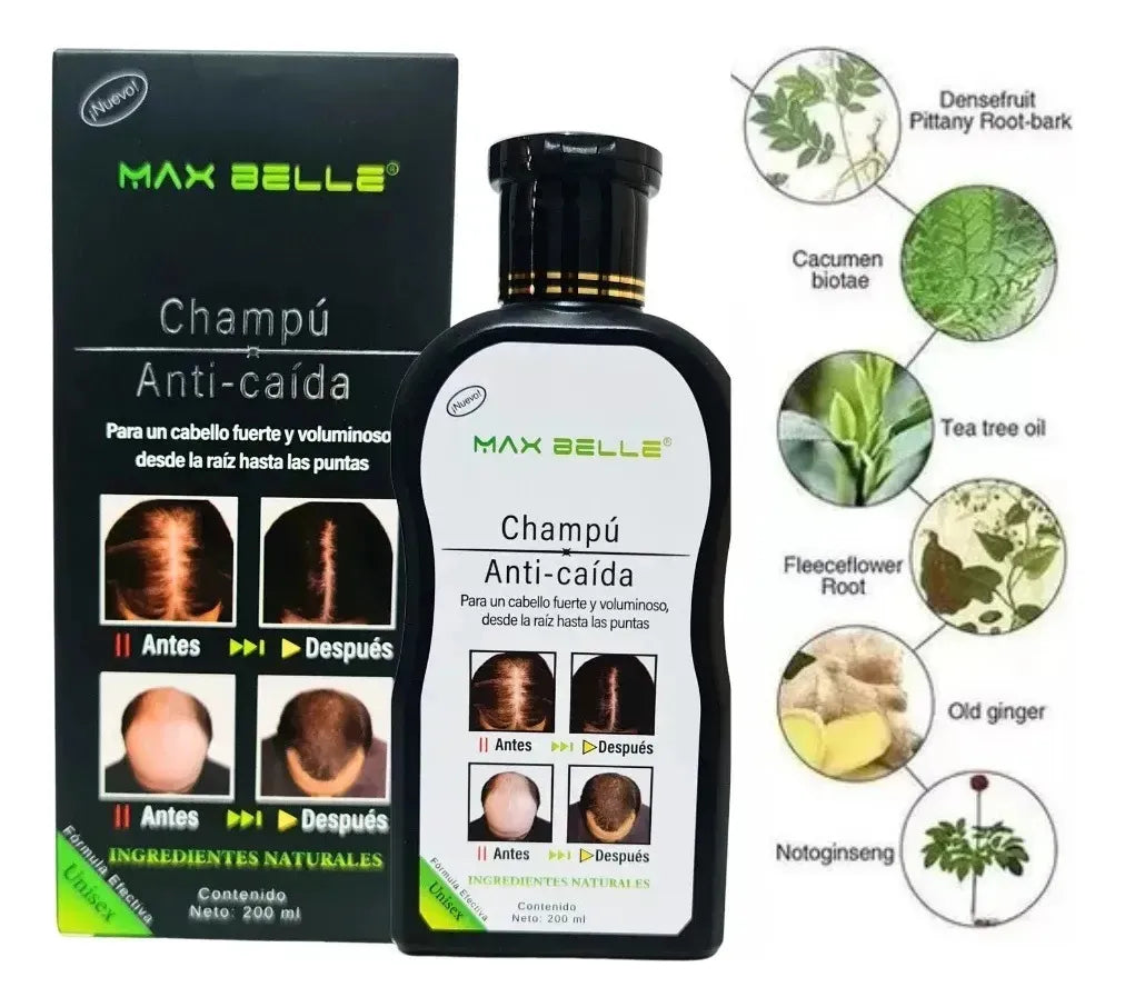 Champú Anticaída MAX BELLE  200ml – Más volumen, fuerza y crecimiento natural